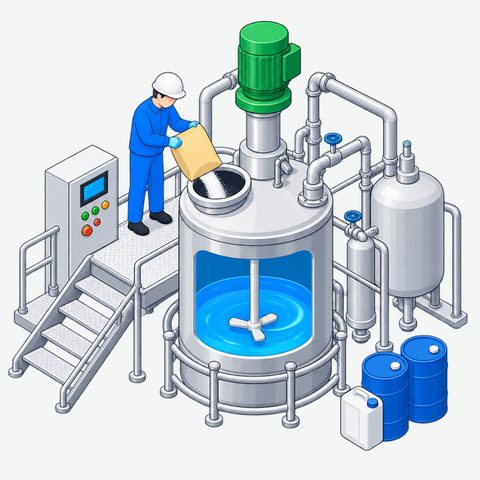 化学プラントの設備を点検する作業員のイラスト